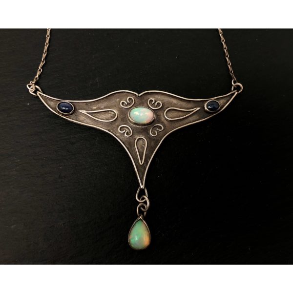 Ethioian-opal-silver-antiqued-sapphire-necklace-front-sandrakernsjewellery Ethioian-opal-silver-antiqued-sapphire-necklace-front-sandrakernsjewellery