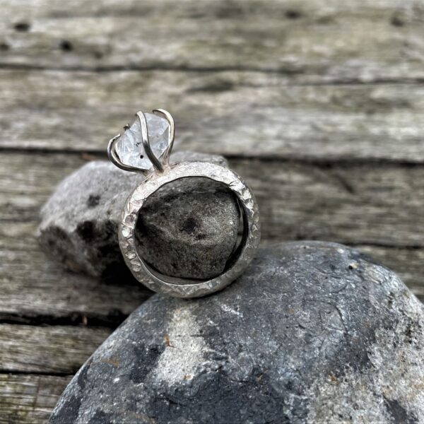 Herkimer-diamond-textured-ring-silver-front-sandrakernsjewellery
