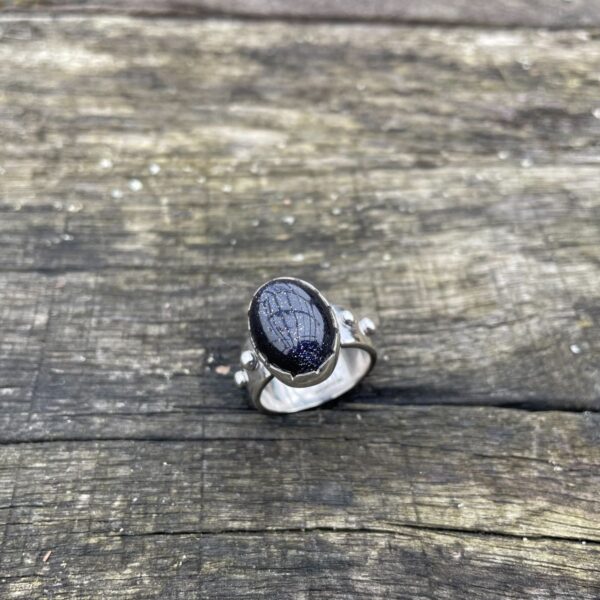 blue goldstone-ring-bobbles-sterling silver-sandrakernsjewellery