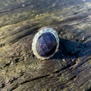blue goldstone-ring-twisted edge-blue-sparkly-silver-top-sandrakernsjewellery