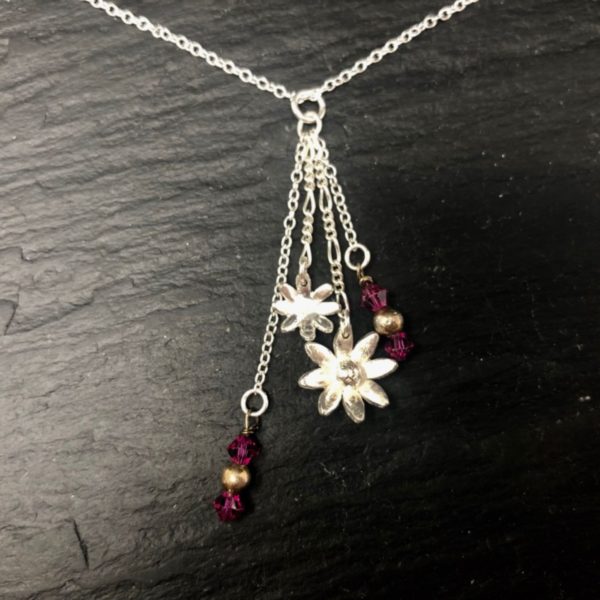 crystal-silver-flower-sterling-dropper-necklace-front-sandrakernsjewellery