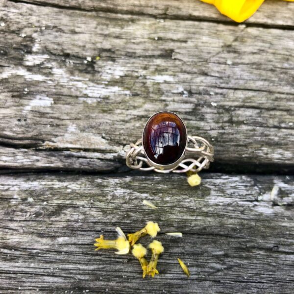 red-tigers eye-ring-plaited-silver-top-sandrakernsjewellery