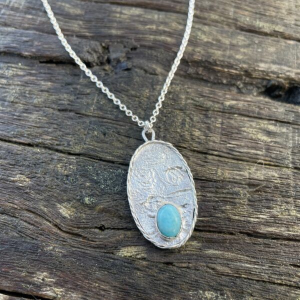 reticulated-silver-pendant-twisted edge-larimar-sandrakernsjewellery