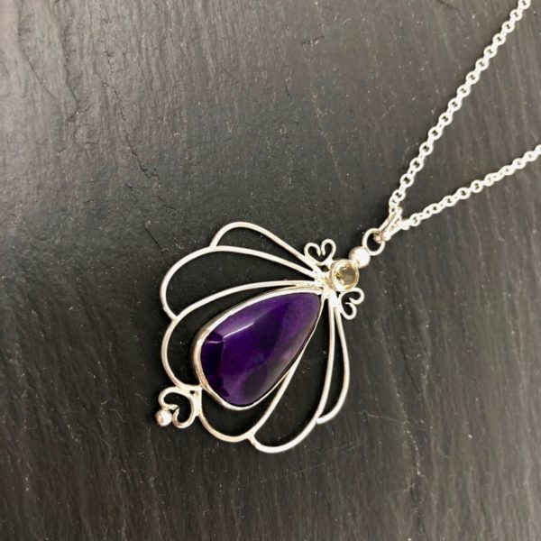 sugalite,sterling,silver,pendant,art nouveau,purple,sandrakernsjewellery